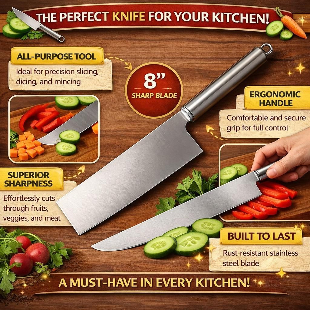 Stainless Steel Multi-Purpose Kitchen Knife with Wavy Edge